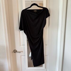 Vivienne Westwood Asymmetrical Sleeves Draped Midi Dress in Black Cotton Size XS